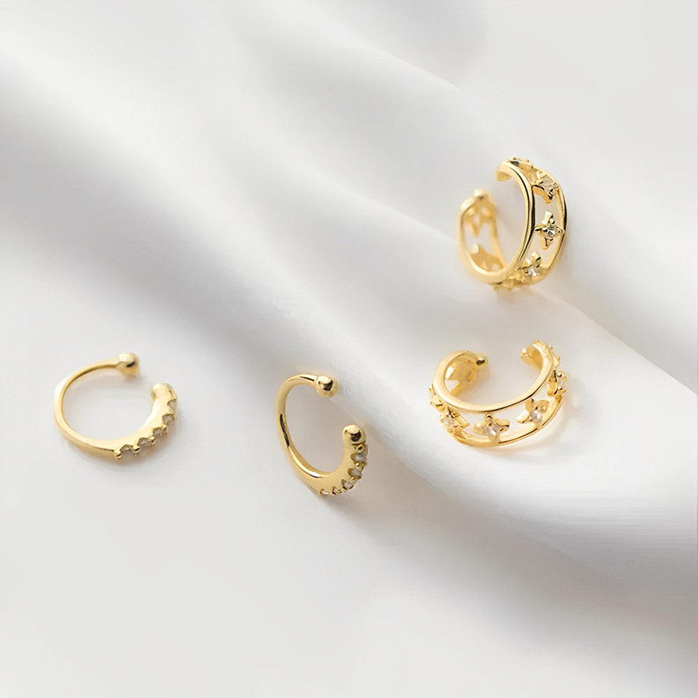 Anyco Fashion Earrings Luxury Gold Pave Zircon Hollow Star Ear Clip for Women RealSterling Silver Non-pierced Ear Bone Clip Earring Jewelry-Earrings-PEROZ Accessories