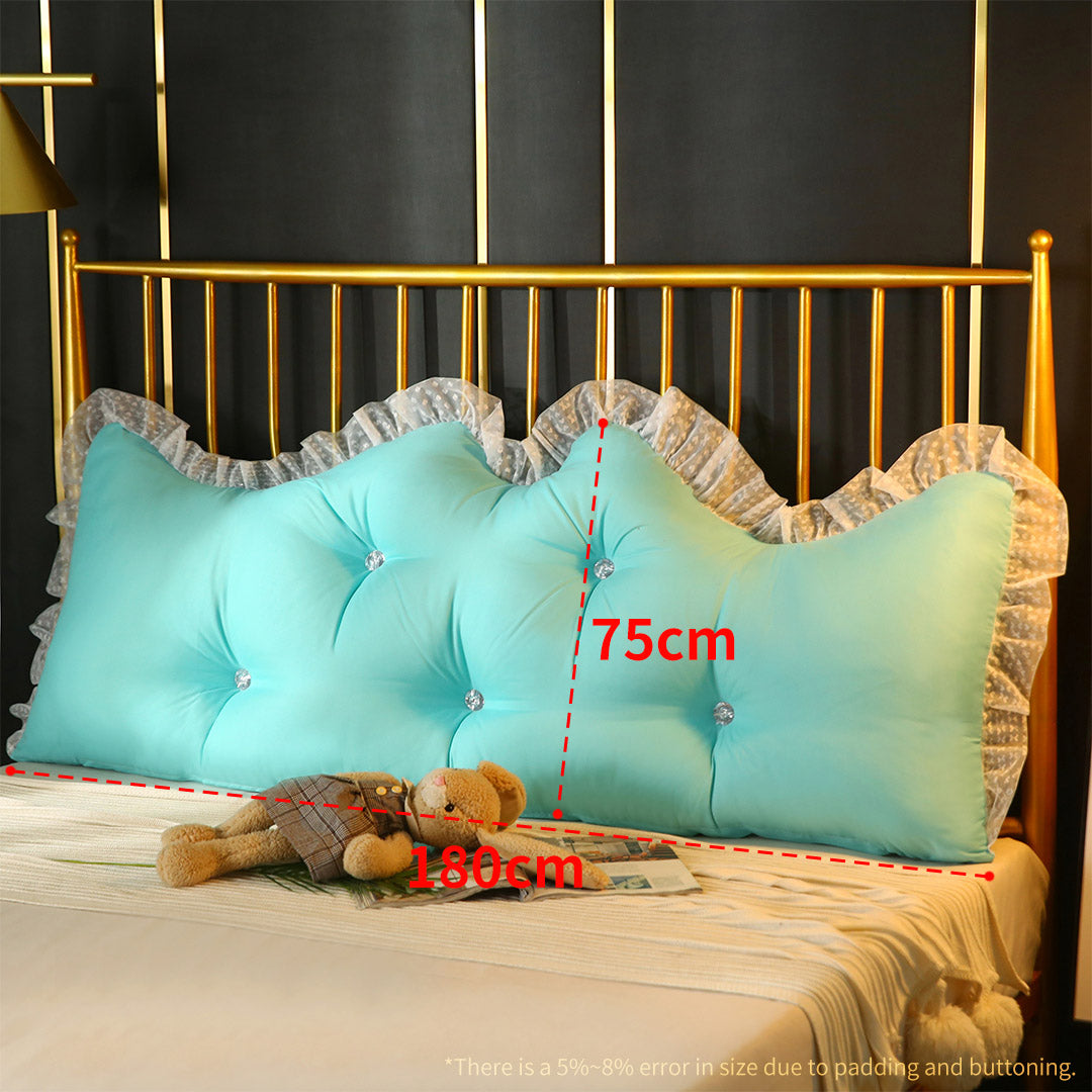 SOGA 180cm Light Blue Princess Bed Pillow Headboard Backrest Bedside Tatami Sofa Cushion with Ruffle Lace Home Decor-Headboard Pillow-PEROZ Accessories