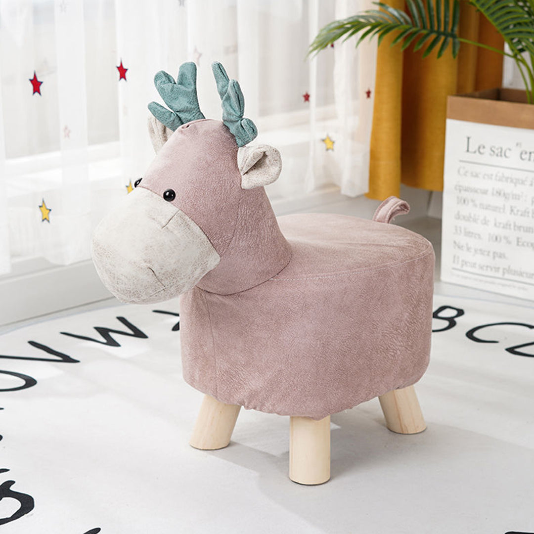 SOGA 2X Pink Children Bench Deer Character Round Ottoman Stool Soft Small Comfy Seat Home Decor-Benches-PEROZ Accessories
