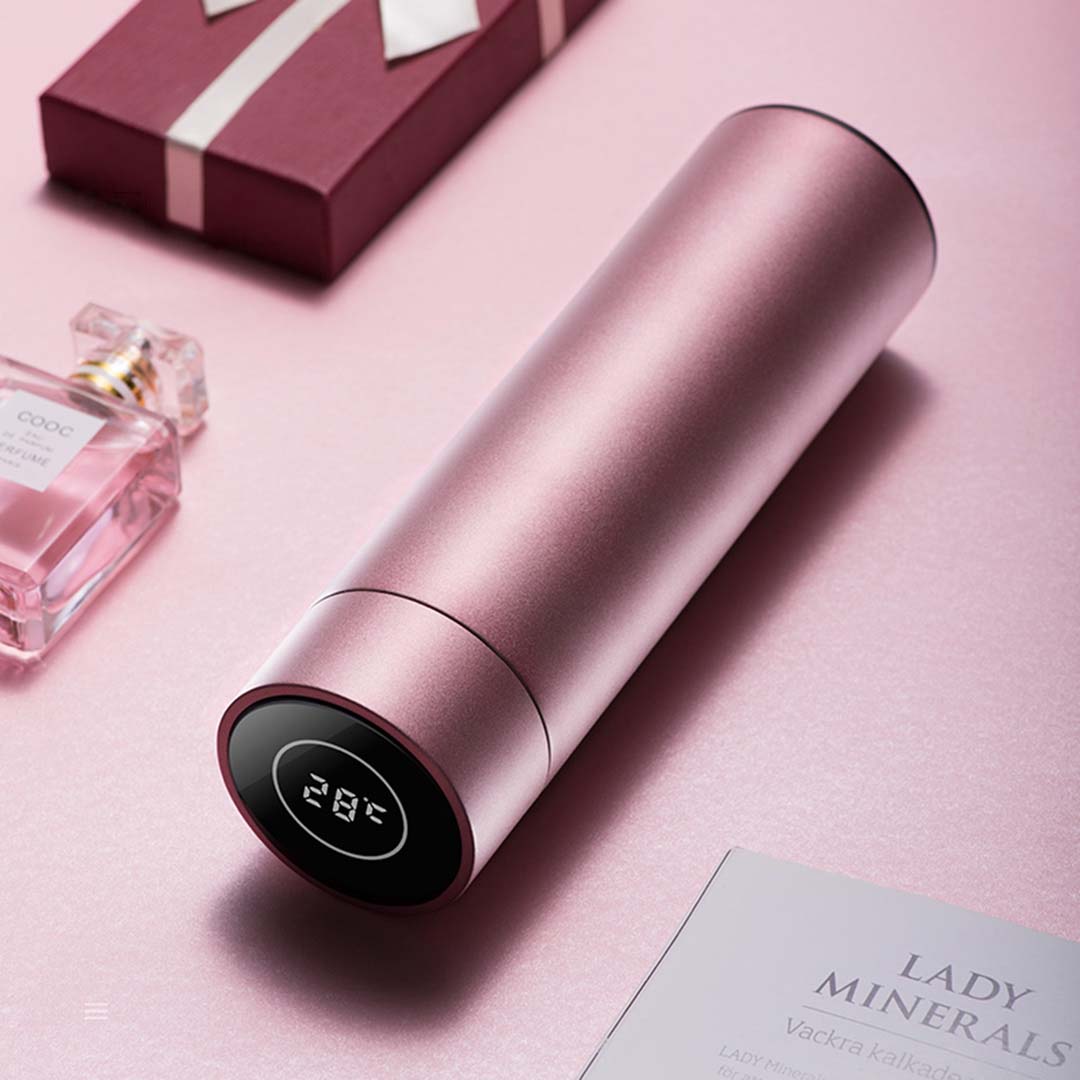 SOGA 2X 500ML Stainless Steel Smart LCD Thermometer Display Bottle Vacuum Flask Thermos Rose Gold-Smart Bottles-PEROZ Accessories