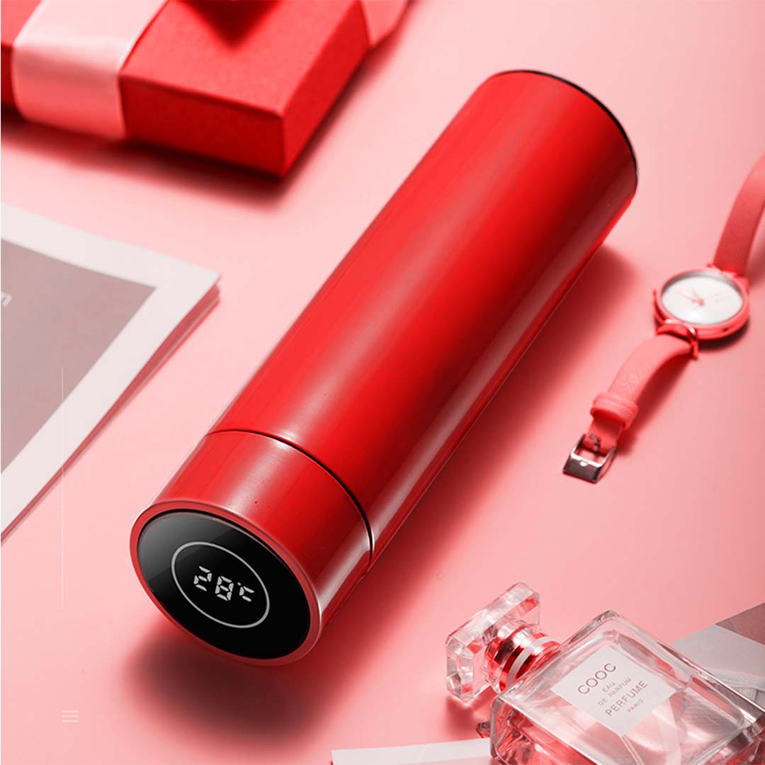 SOGA 2X 500ML Stainless Steel Smart LCD Thermometer Display Bottle Vacuum Flask Thermos Red-Smart Bottles-PEROZ Accessories