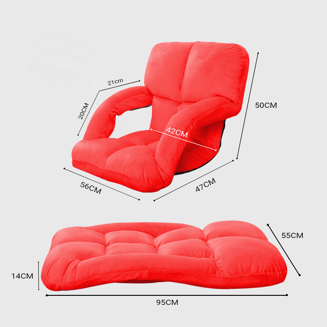 SOGA Foldable Lounge Cushion Adjustable Floor Lazy Recliner Chair with Armrest Red-Recliner Chair-PEROZ Accessories