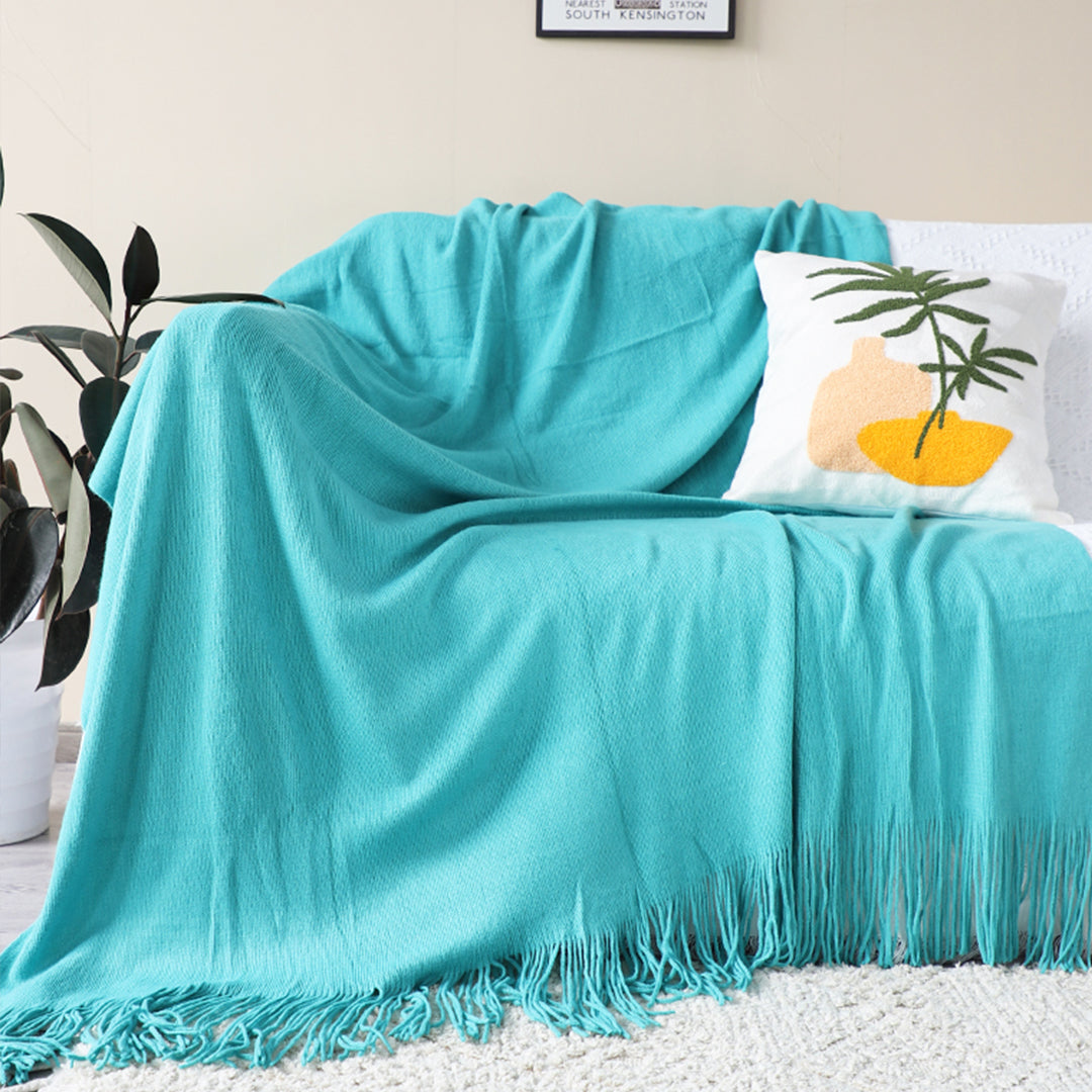 SOGA Teal Acrylic Knitted Throw Blanket Solid Fringed Warm Cozy Woven Cover Couch Bed Sofa Home Decor-Throw Blankets-PEROZ Accessories