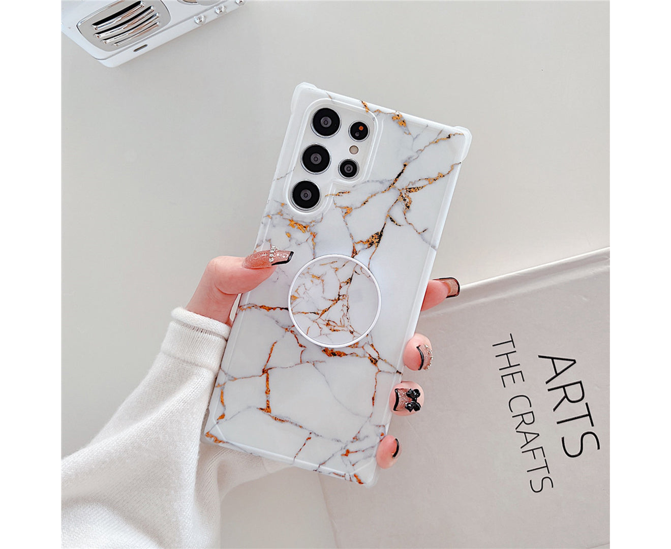 Anymob Samsung Phone Case Style Crack Granite Marble Fold Holder Soft Cover White For S22 Ultra S21 Plus Note 20 S20 FE S10 A51 A71 A50-Mobile Phone Cases-PEROZ Accessories