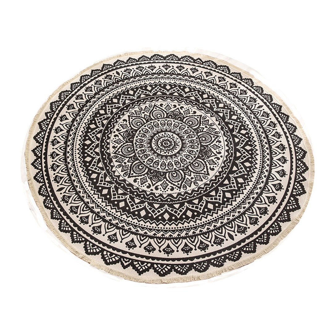 SOGA Black Carpet Soft Linen Bohemian Non Slip Floor Retro Minimalist Round Rug Home Decor with Tassels-Rugs-PEROZ Accessories