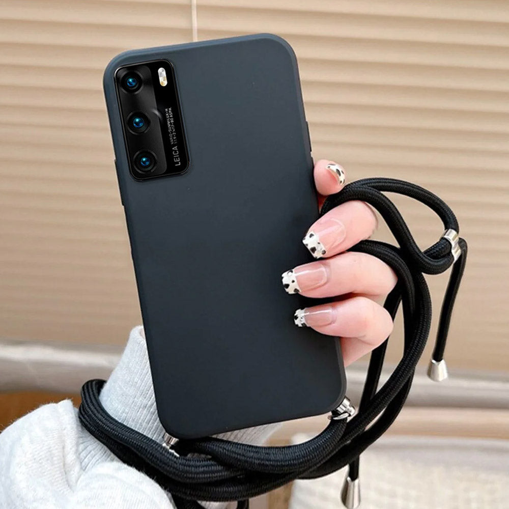 Anymob Huawei Phone Case Black Necklace Lanyard Crossbody Cord Rope Soft Silicone-Mobile Phone Cases-PEROZ Accessories