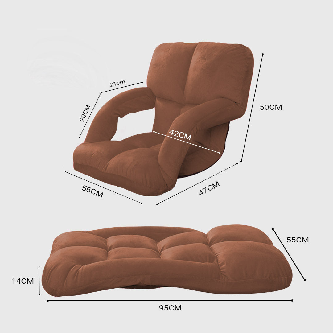 SOGA 2X Foldable Lounge Cushion Adjustable Floor Lazy Recliner Chair with Armrest Coffee - Kid-Recliner Chair-PEROZ Accessories