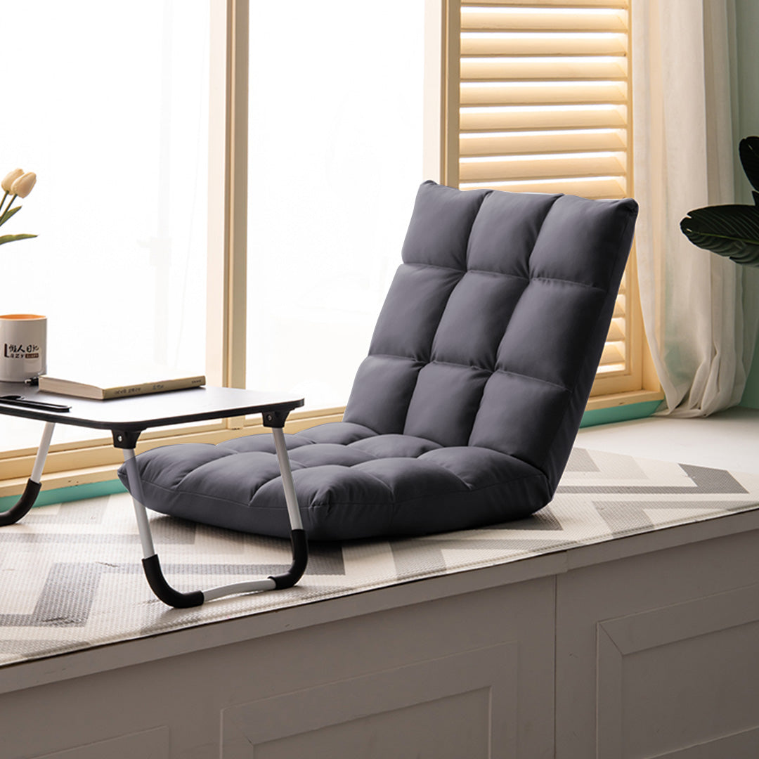 SOGA 2X Grey Lounge Floor Recliner Adjustable Gaming Sofa Bed Foldable Indoor Outdoor Backrest Seat Home Office Decor-Recliner Chair-PEROZ Accessories
