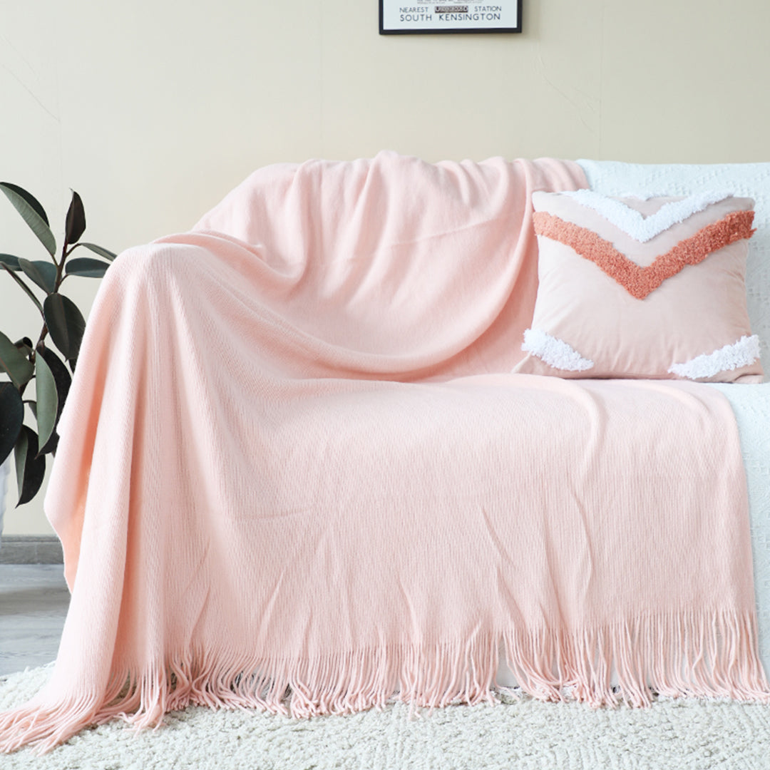 SOGA 2X Pink Acrylic Knitted Throw Blanket Solid Fringed Warm Cozy Woven Cover Couch Bed Sofa Home Decor-Throw Blankets-PEROZ Accessories