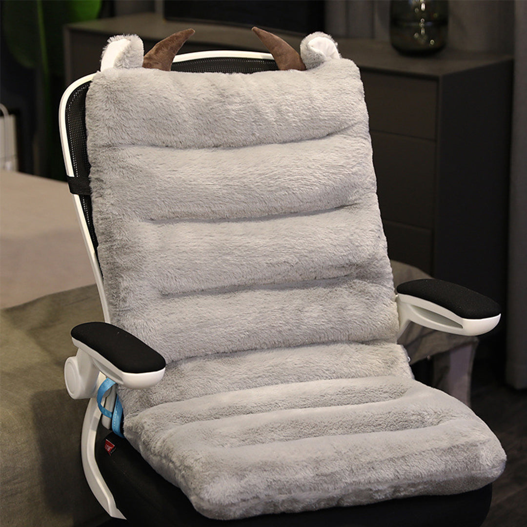 SOGA 2X Grey One Piece Siamese Cushion Office Sedentary Butt Mat Back Waist Chair Support Home Decor With Buffalo Ears-Chair & Sofa Cushions-PEROZ Accessories