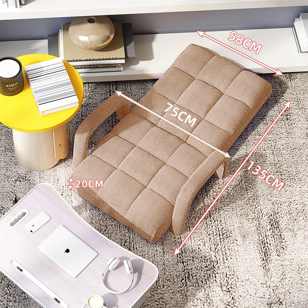 SOGA Foldable Lounge Cushion Adjustable Floor Lazy Recliner Chair with Armrest Khaki-Recliner Chair-PEROZ Accessories