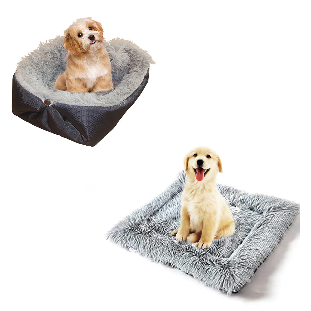 SOGA Black Dual purpose Cushion Nest Cat Dog Bed Warm Plush Kennel Mat Pet Home Travel Essentials-Pet Carriers & Travel Products-PEROZ Accessories