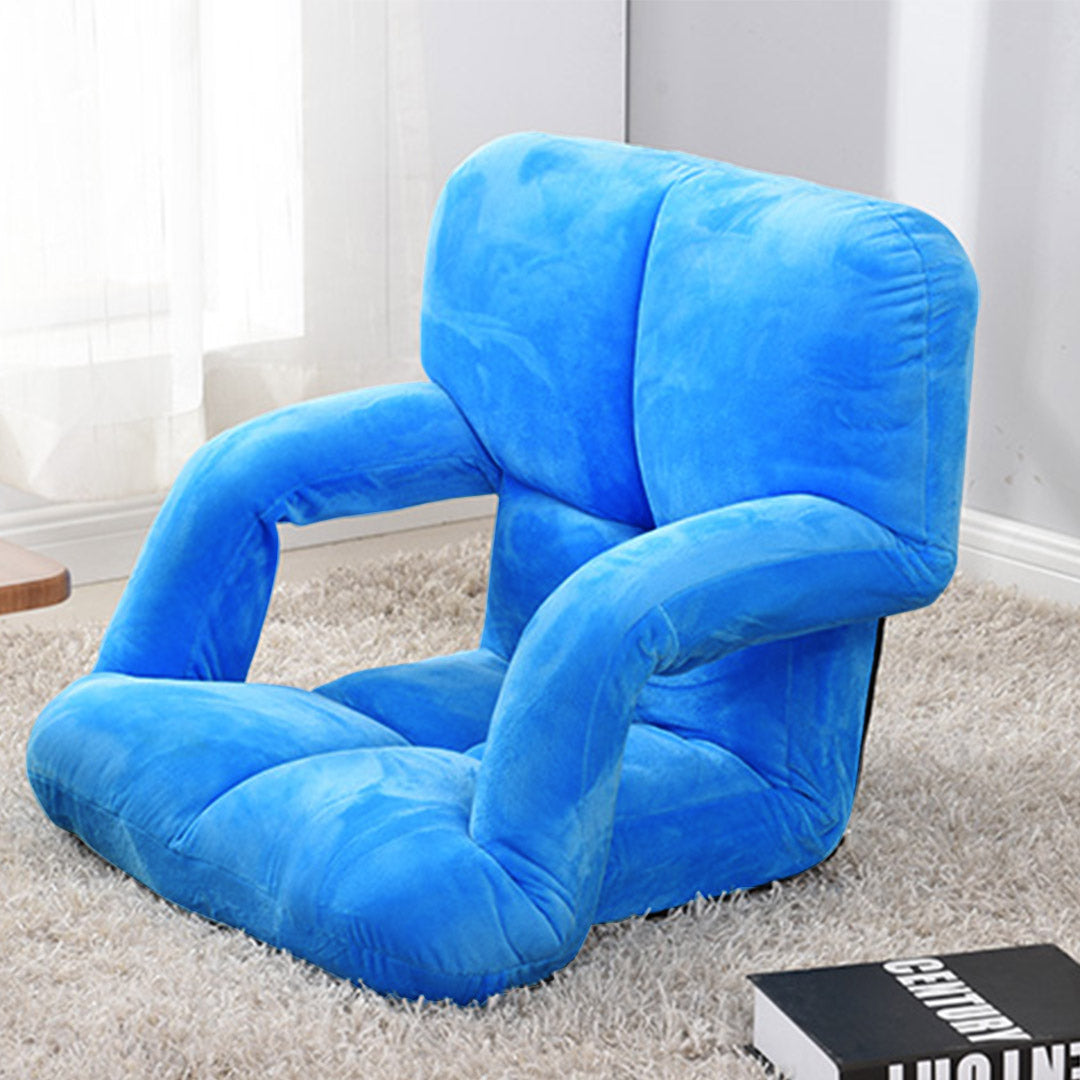 SOGA Foldable Lounge Cushion Adjustable Floor Lazy Recliner Chair with Armrest Blue-Recliner Chair-PEROZ Accessories