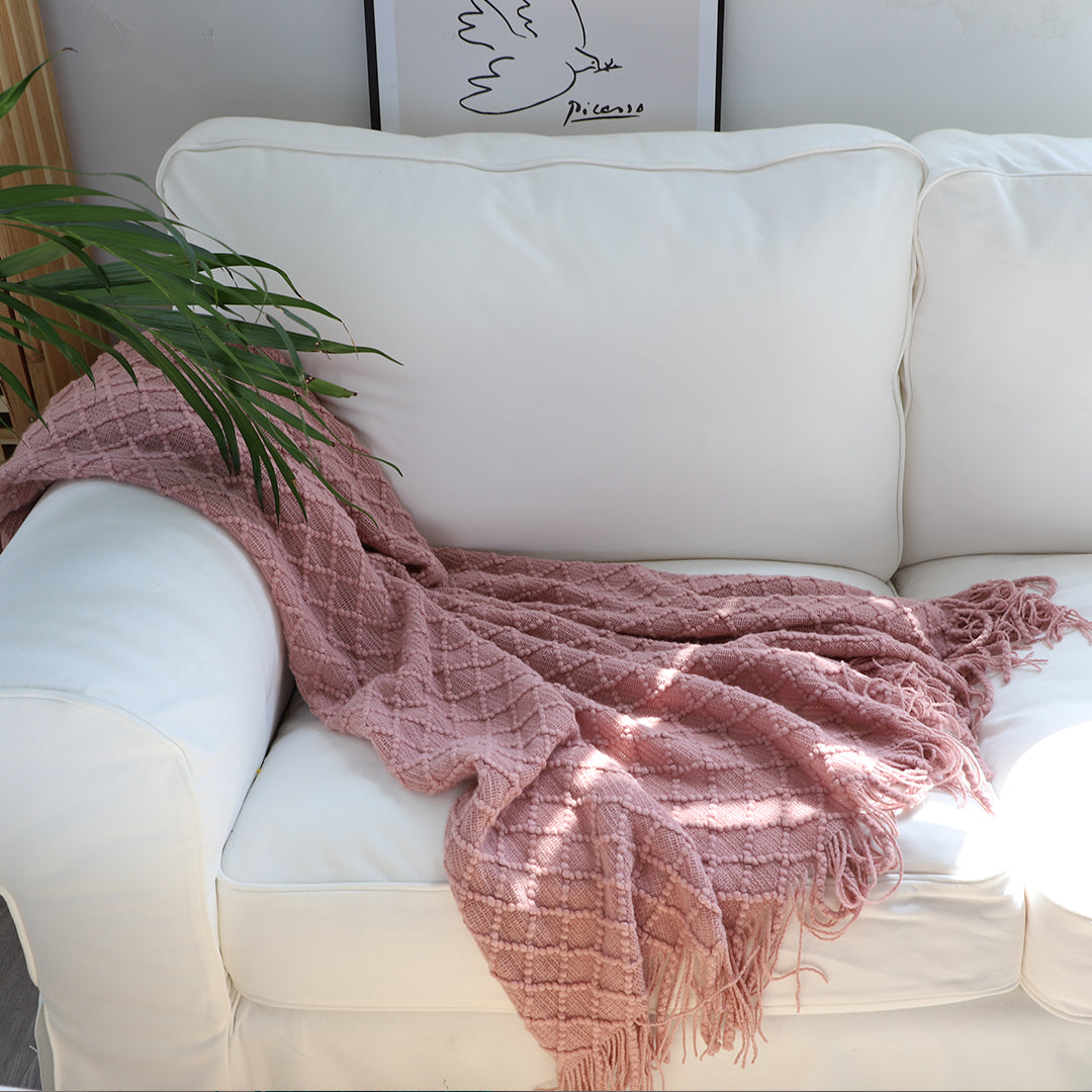 SOGA 2X Pink Diamond Pattern Knitted Throw Blanket Warm Cozy Woven Cover Couch Bed Sofa Home Decor with Tassels-Throw Blankets-PEROZ Accessories