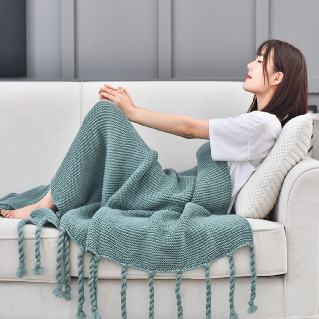SOGA 2X Green Tassel Fringe Knitting Blanket Warm Cozy Woven Cover Couch Bed Sofa Home Decor-Throw Blankets-PEROZ Accessories