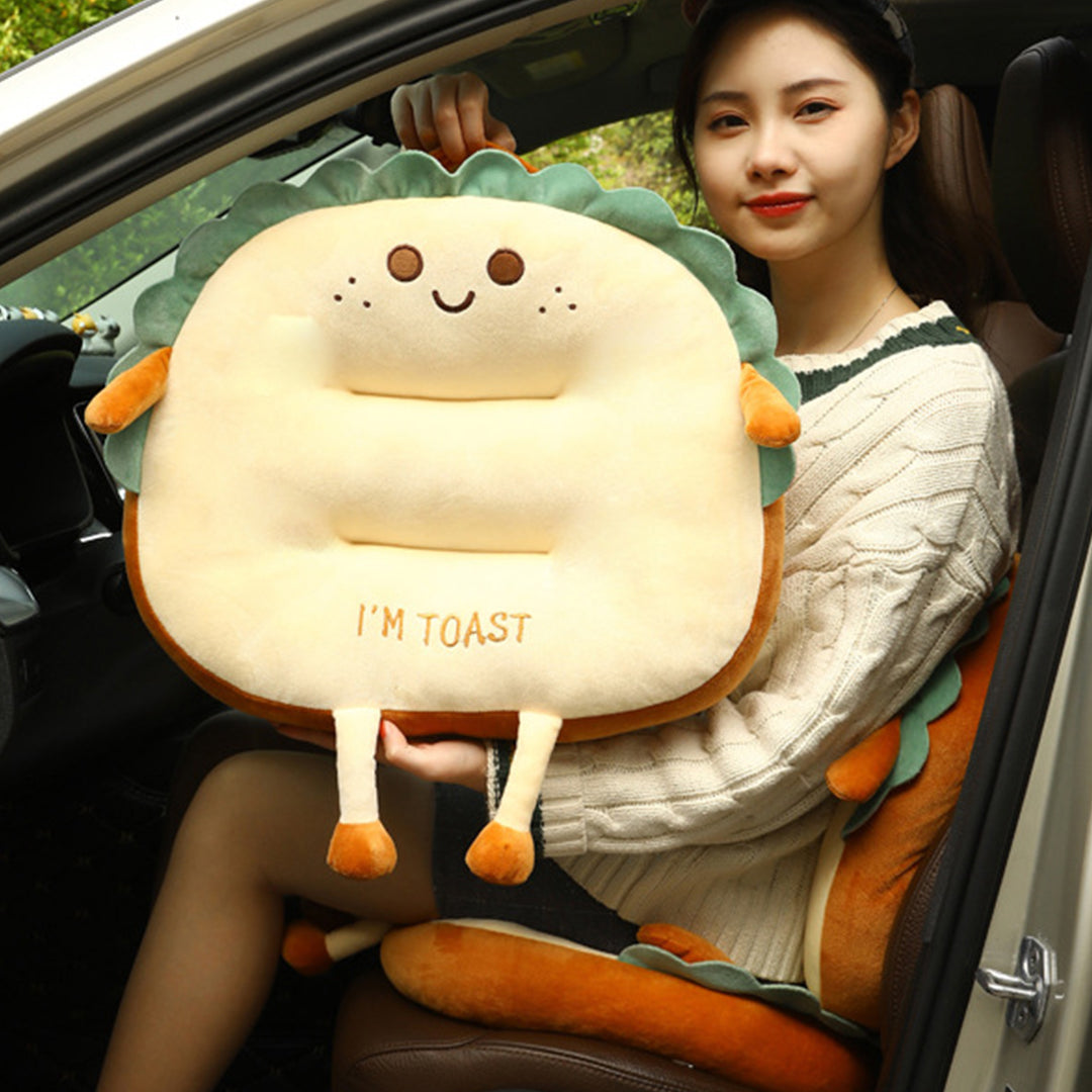 SOGA Cute Face Toast Bread Cushion Stuffed Car Seat Plush Cartoon Back Support Pillow Home Decor-Chair & Sofa Cushions-PEROZ Accessories