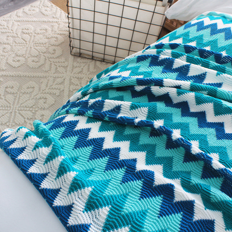 SOGA 2X 170cm Blue Zigzag Striped Throw Blanket Acrylic Wave Knitted Fringed Woven Cover Couch Bed Sofa Home Decor-Throw Blankets-PEROZ Accessories