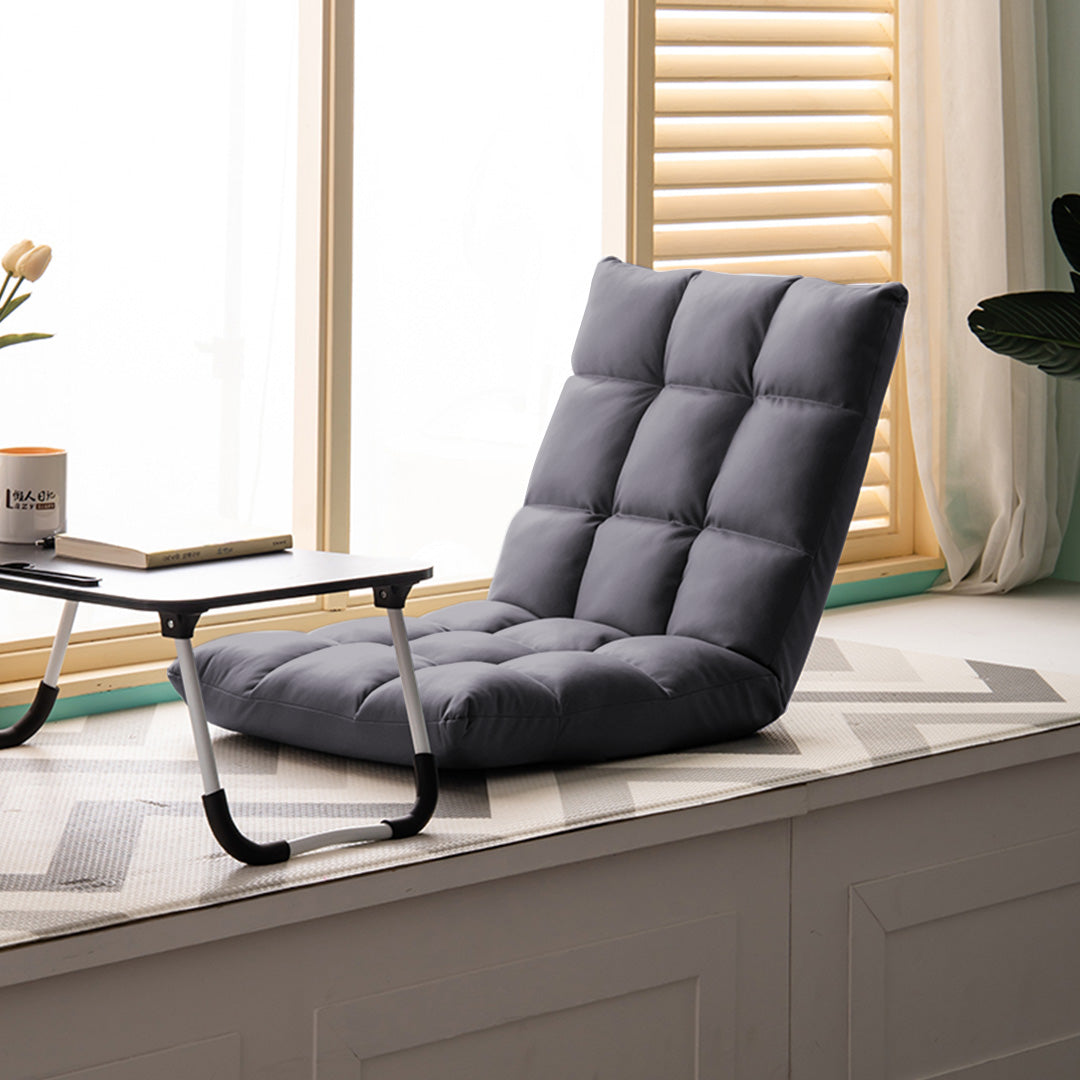 SOGA 2X Grey Lounge Floor Recliner Adjustable Gaming Sofa Bed Foldable Indoor Outdoor Backrest Seat Home Office Decor-Recliner Chair-PEROZ Accessories
