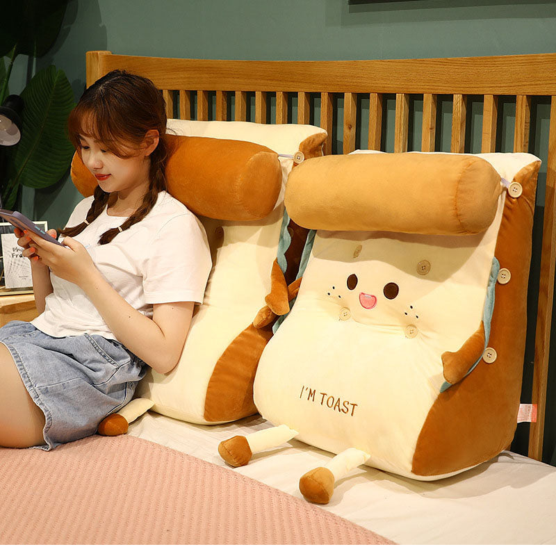 SOGA Cute Face Toast Bread Wedge Cushion Stuffed Plush Cartoon Back Support Pillow Home Decor-PEROZ Accessories