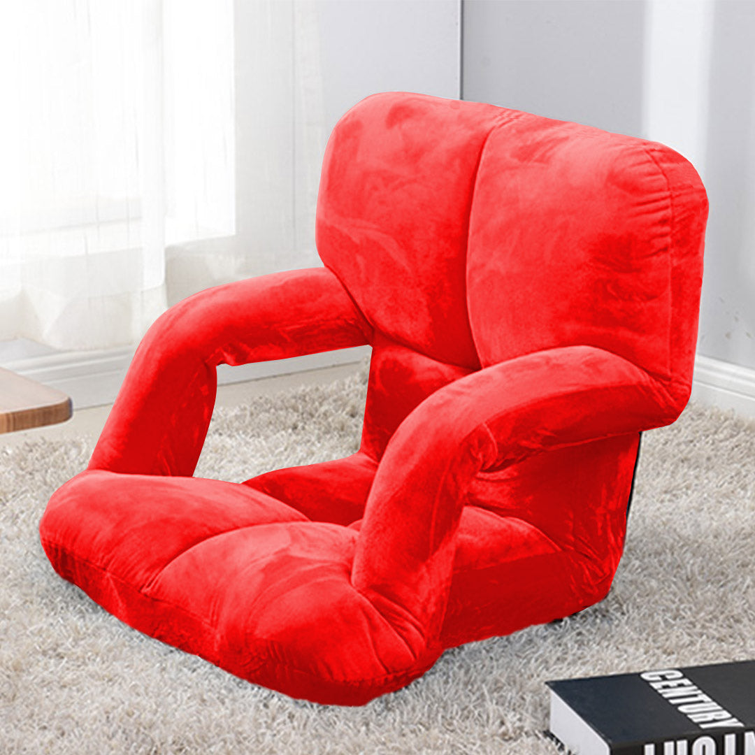 SOGA Foldable Lounge Cushion Adjustable Floor Lazy Recliner Chair with Armrest Red-Recliner Chair-PEROZ Accessories
