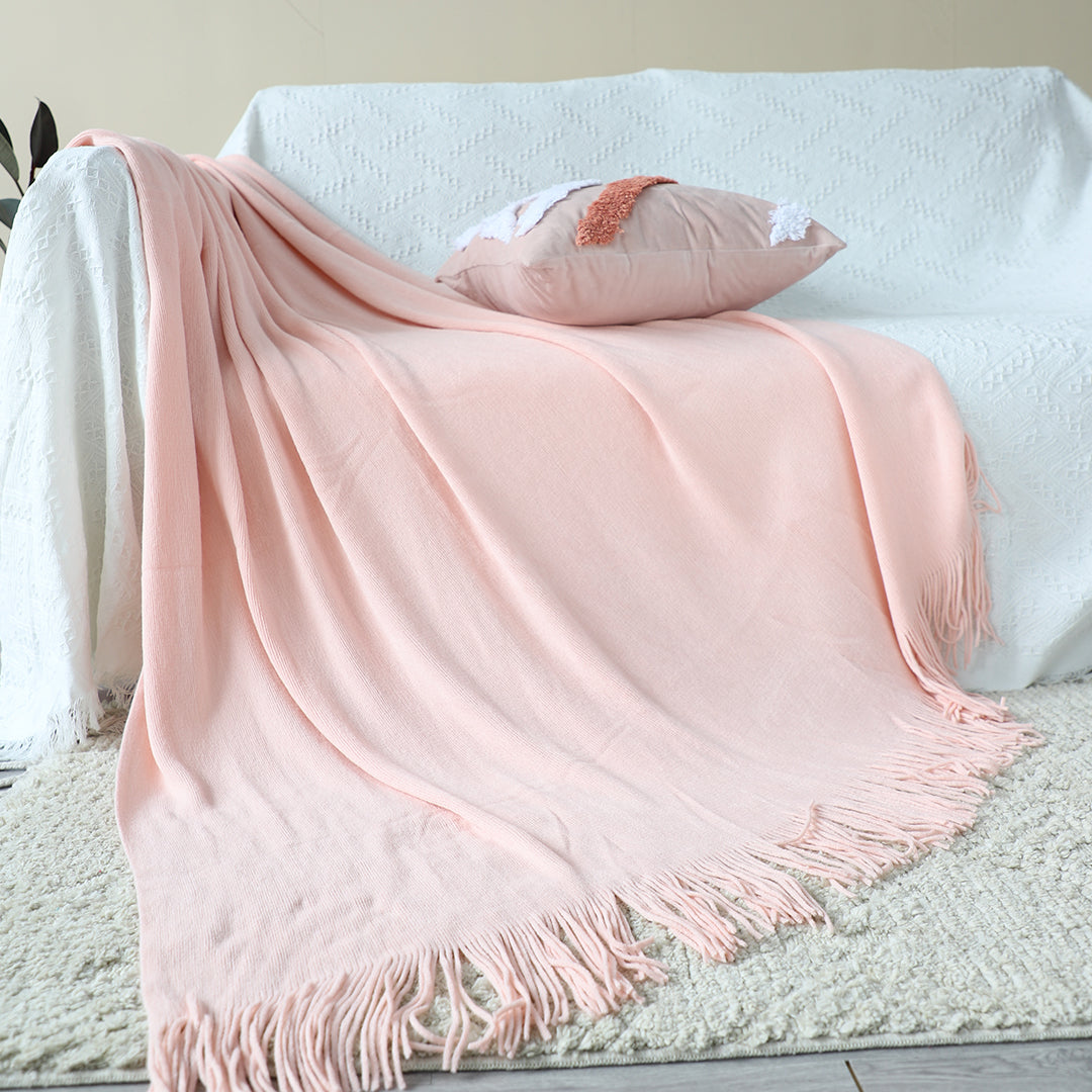 SOGA 2X Pink Acrylic Knitted Throw Blanket Solid Fringed Warm Cozy Woven Cover Couch Bed Sofa Home Decor-Throw Blankets-PEROZ Accessories