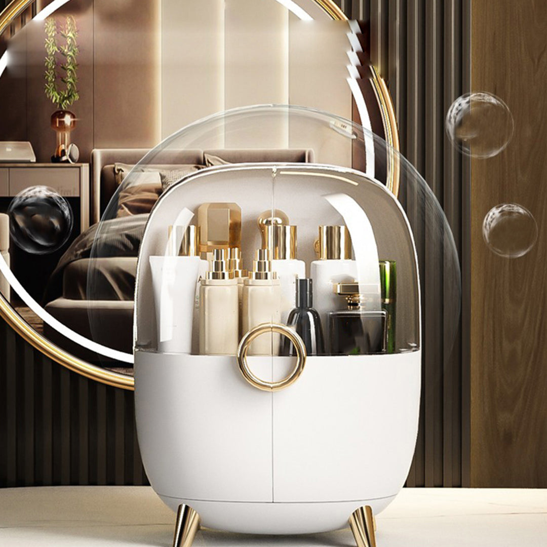SOGA White Transparent Countertop Makeup Organiser Cosmetic Storage Waterproof Dustproof Bathroom Skincare Holder with Lid-Makeup Organisers-PEROZ Accessories