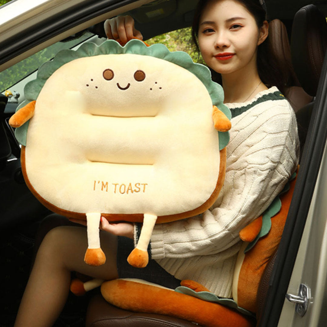 SOGA Smiley Face Toast Bread Cushion Stuffed Car Seat Plush Cartoon Back Support Pillow Home Decor-Chair & Sofa Cushions-PEROZ Accessories