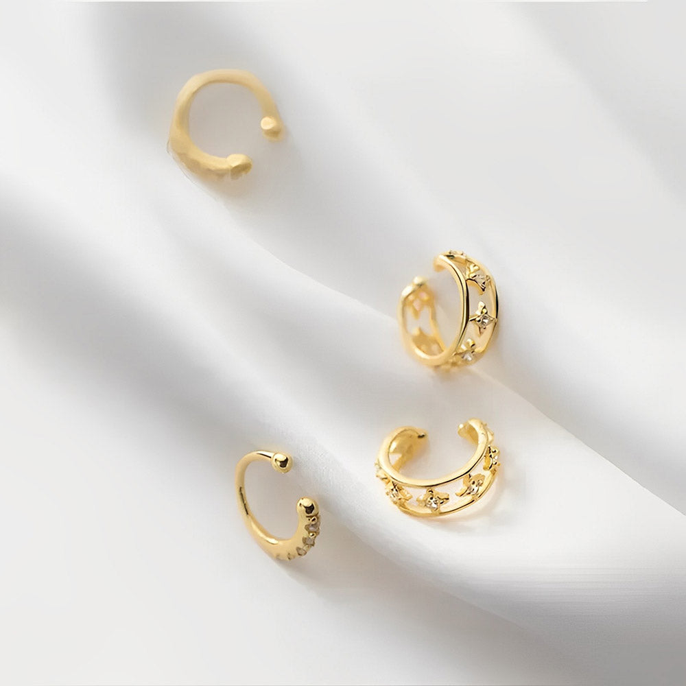 Anyco Fashion Earrings Luxury Gold Pave Zircon Hollow Star Ear Clip for Women RealSterling Silver Non-pierced Ear Bone Clip Earring Jewelry-Earrings-PEROZ Accessories