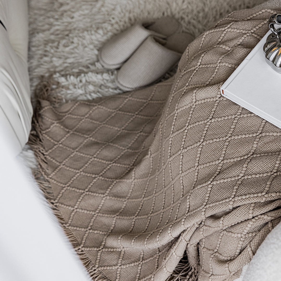 SOGA 2X Coffee Diamond Pattern Knitted Throw Blanket Warm Cozy Woven Cover Couch Bed Sofa Home Decor with Tassels-Throw Blankets-PEROZ Accessories