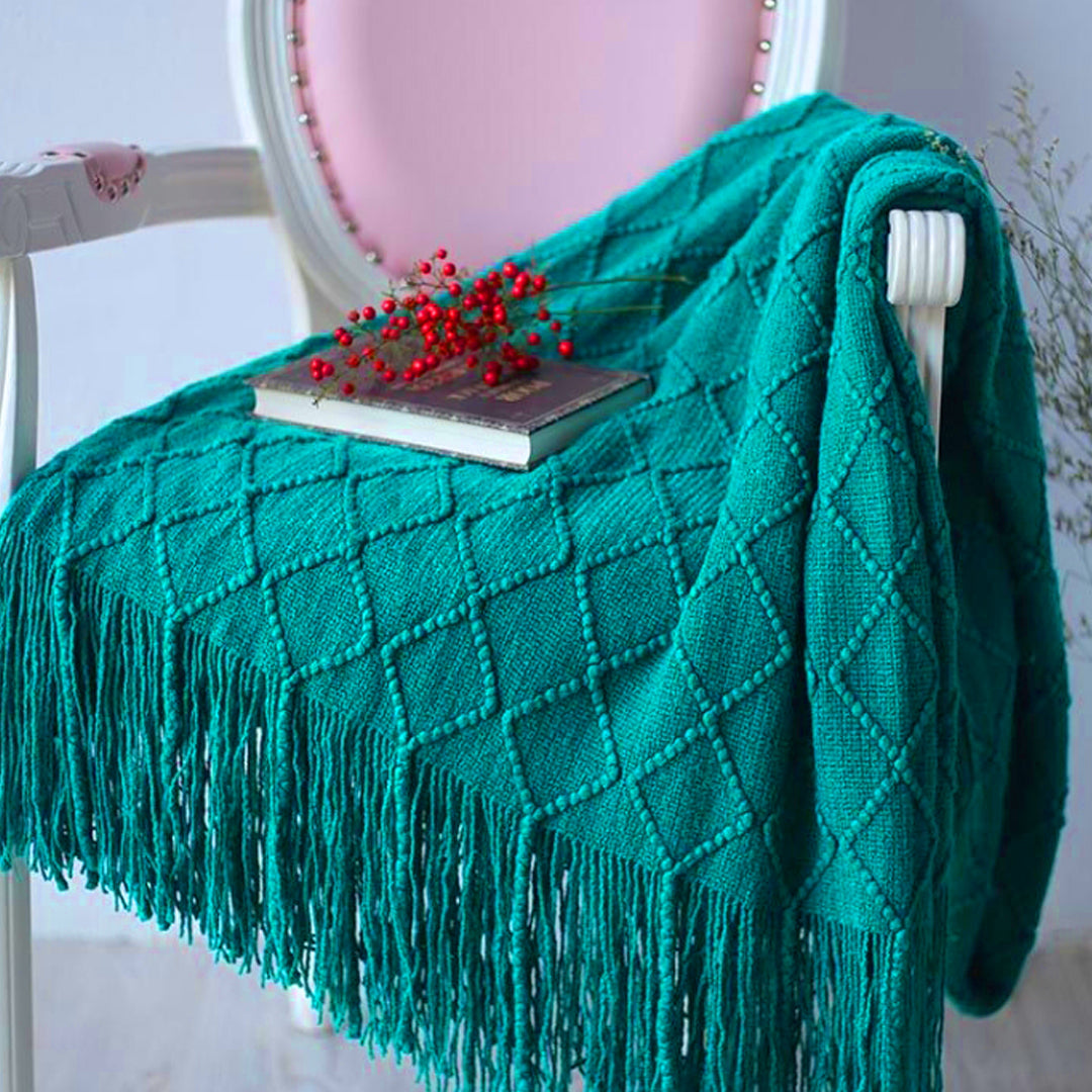 SOGA 2X Teal Diamond Pattern Knitted Throw Blanket Warm Cozy Woven Cover Couch Bed Sofa Home Decor with Tassels-Throw Blankets-PEROZ Accessories