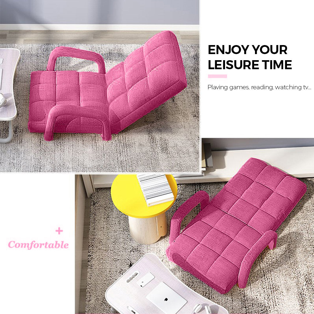 SOGA Foldable Lounge Cushion Adjustable Floor Lazy Recliner Chair with Armrest Pink-PEROZ Accessories