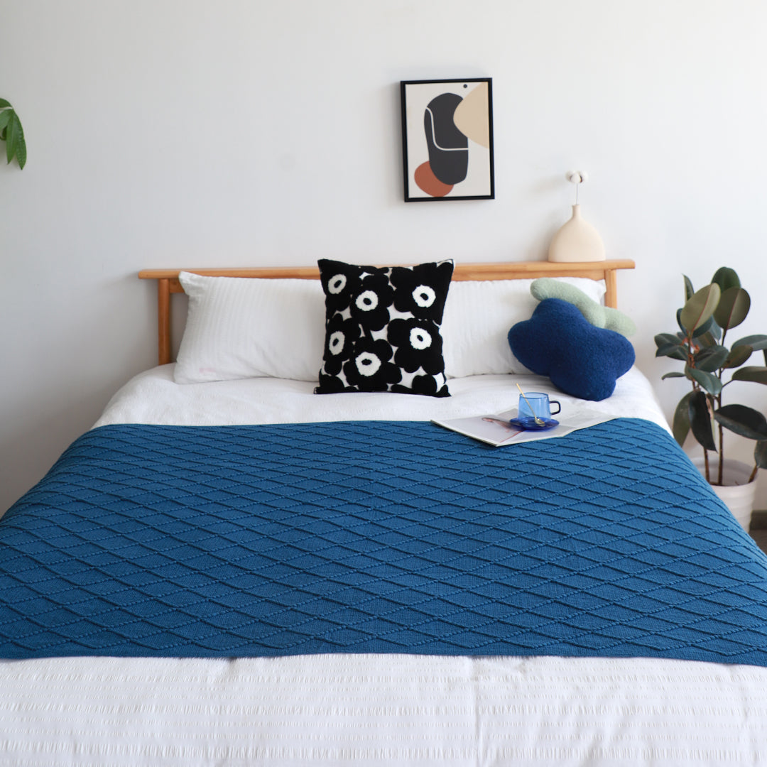 SOGA 2X Royal Blue Diamond Pattern Knitted Throw Blanket Warm Cozy Woven Cover Couch Bed Sofa Home Decor with Tassels-Throw Blankets-PEROZ Accessories