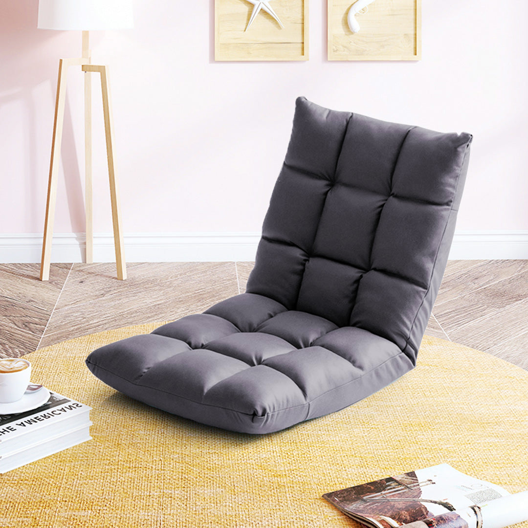 SOGA 2X Grey Lounge Floor Recliner Adjustable Gaming Sofa Bed Foldable Indoor Outdoor Backrest Seat Home Office Decor-Recliner Chair-PEROZ Accessories