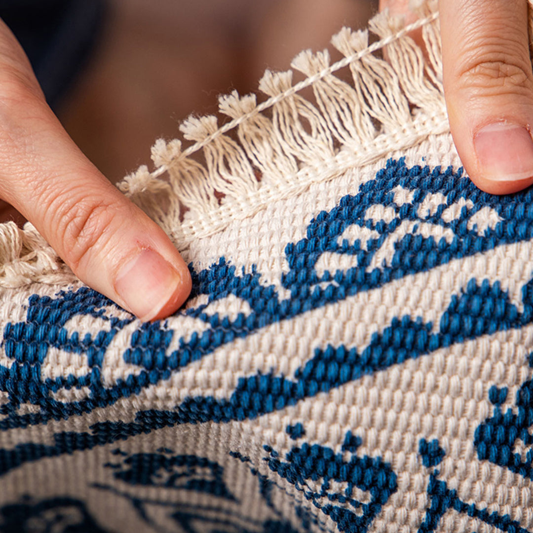 SOGA Blue Carpet Soft Linen Bohemian Non Slip Floor Retro Minimalist Round Rug Home Decor with Tassels-Rugs-PEROZ Accessories