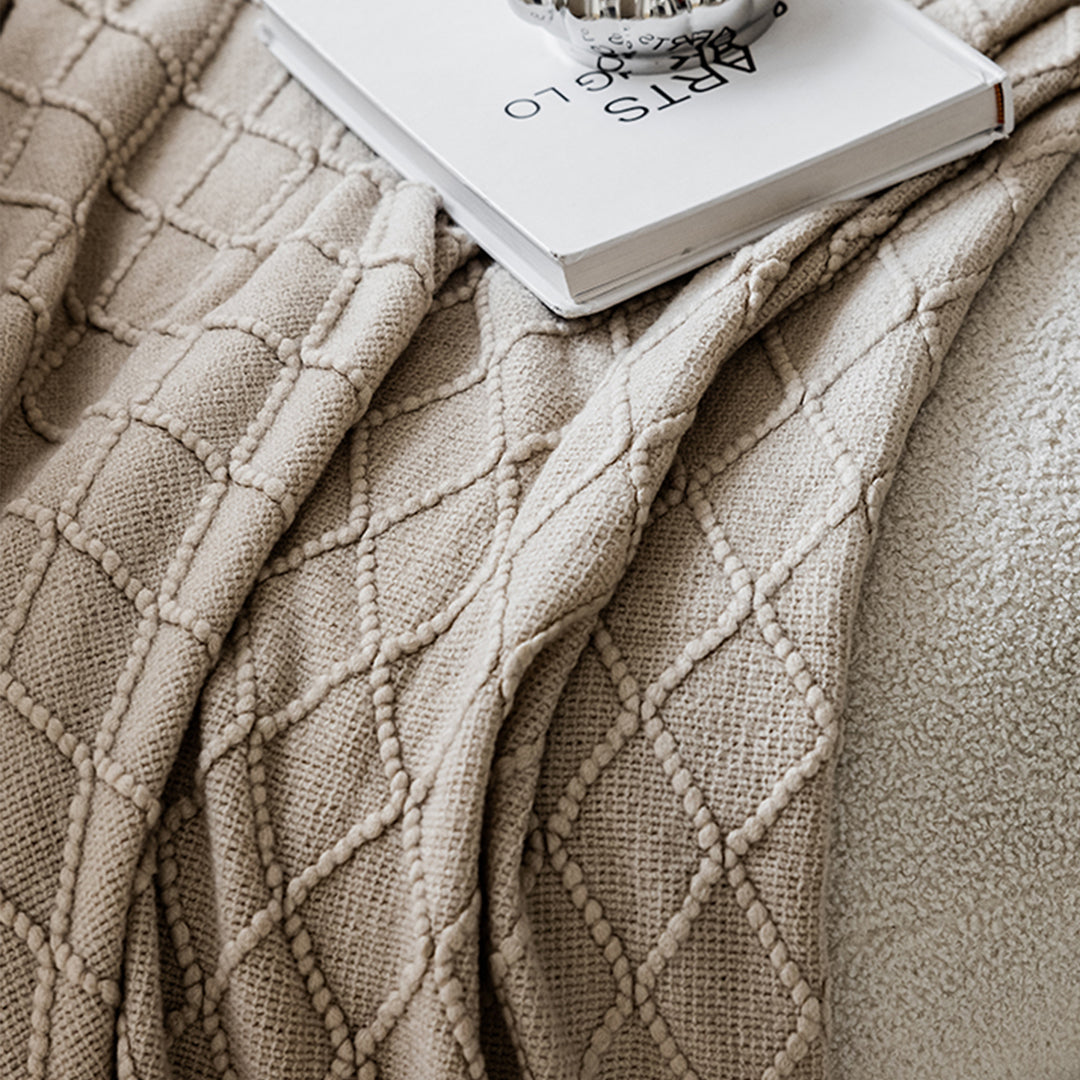 SOGA 2X Coffee Diamond Pattern Knitted Throw Blanket Warm Cozy Woven Cover Couch Bed Sofa Home Decor with Tassels-Throw Blankets-PEROZ Accessories