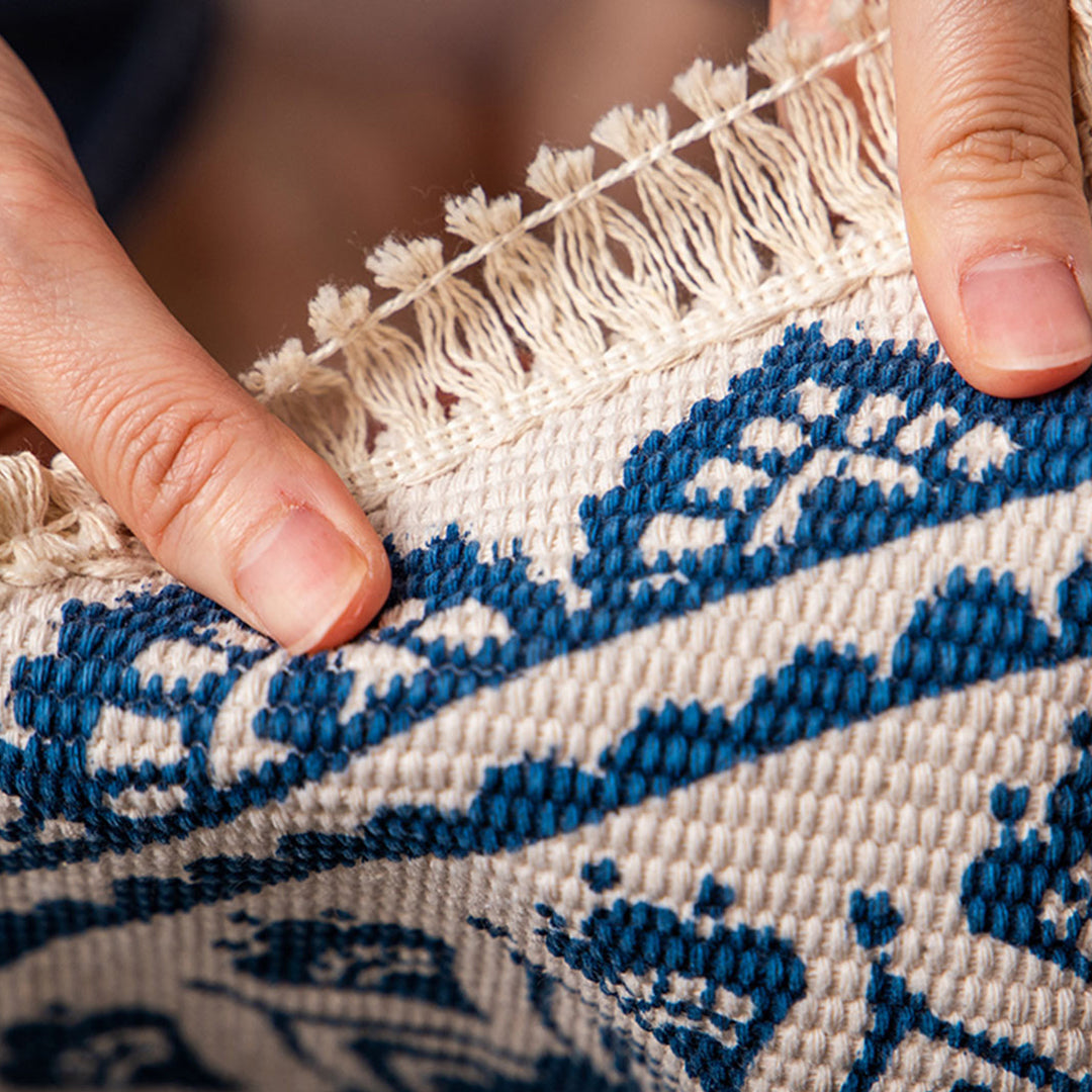 SOGA 2X Dark Blue Carpet Soft Linen Bohemian Non Slip Floor Retro Minimalist Round Rug Home Decor with Tassels-Rugs-PEROZ Accessories