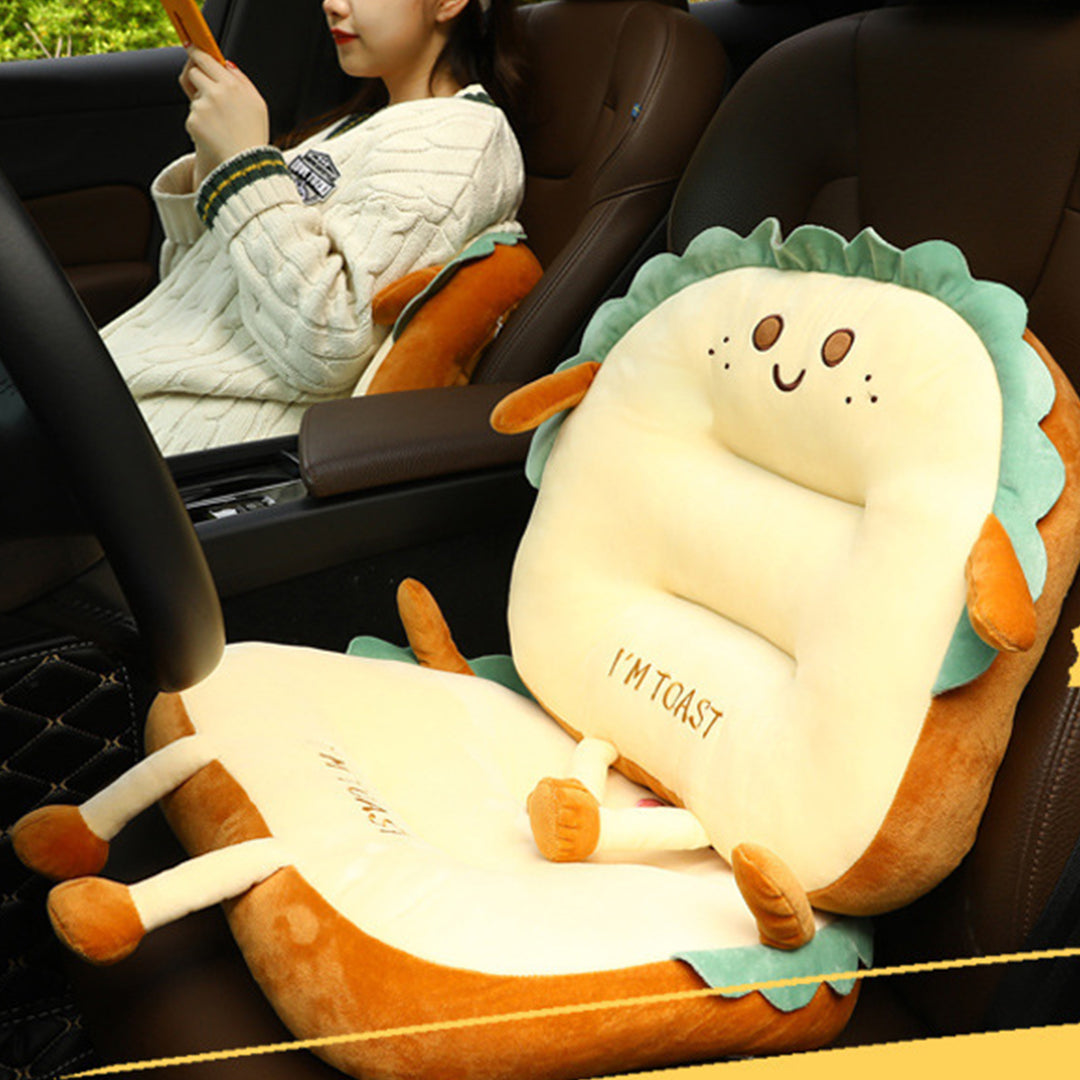 SOGA Cute Face Toast Bread Cushion Stuffed Car Seat Plush Cartoon Back Support Pillow Home Decor-Chair & Sofa Cushions-PEROZ Accessories