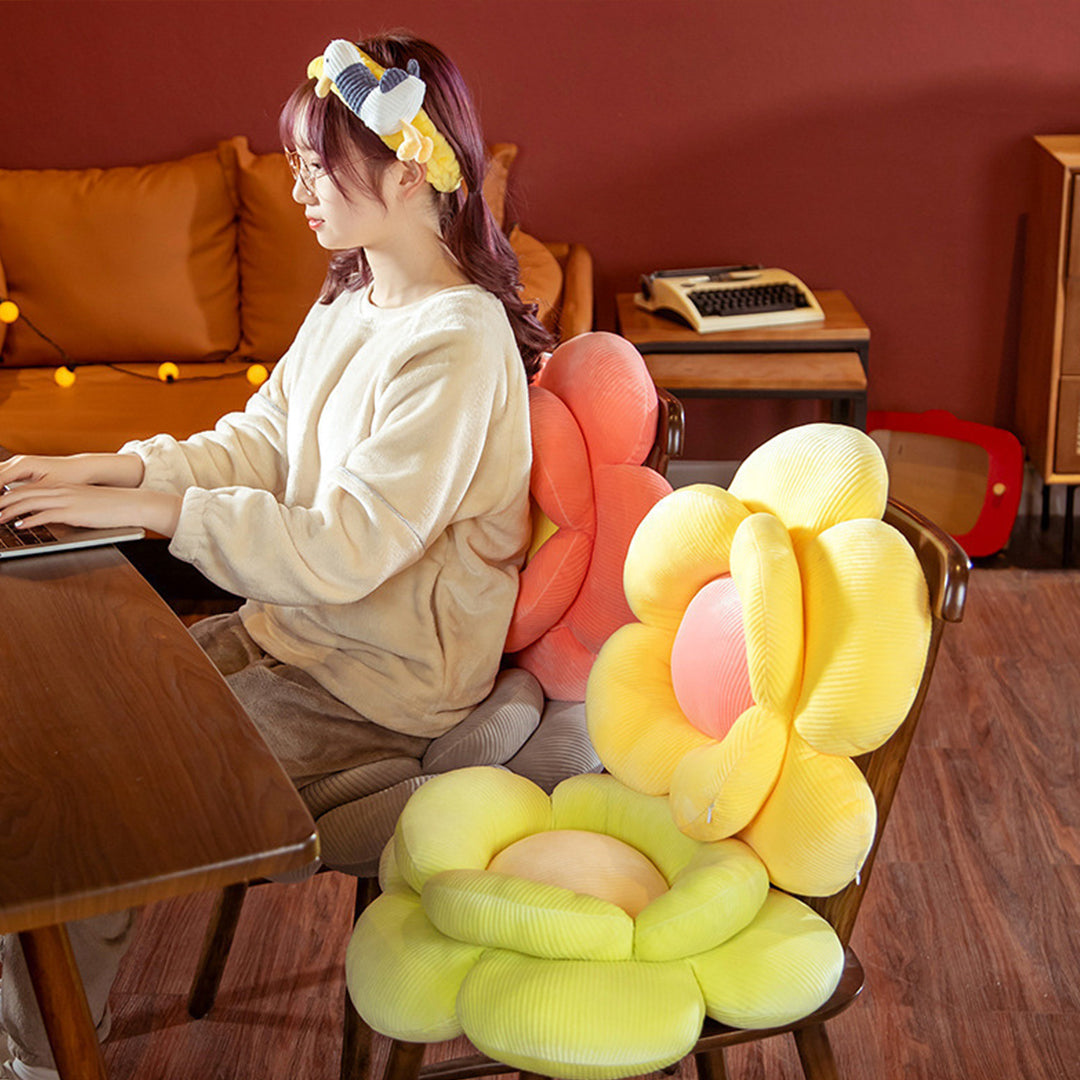 SOGA Yellow Double Flower Shape Cushion Soft Bedside Floor Plush Pillow Home Decor-Chair & Sofa Cushions-PEROZ Accessories