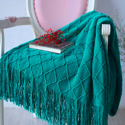 SOGA Teal Diamond Pattern Knitted Throw Blanket Warm Cozy Woven Cover Couch Bed Sofa Home Decor with Tassels-Throw Blankets-PEROZ Accessories