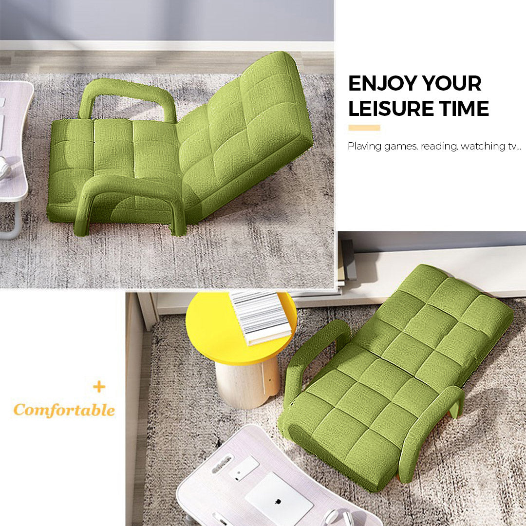 SOGA Foldable Lounge Cushion Adjustable Floor Lazy Recliner Chair with Armrest Yellow Green-Recliner Chair-PEROZ Accessories