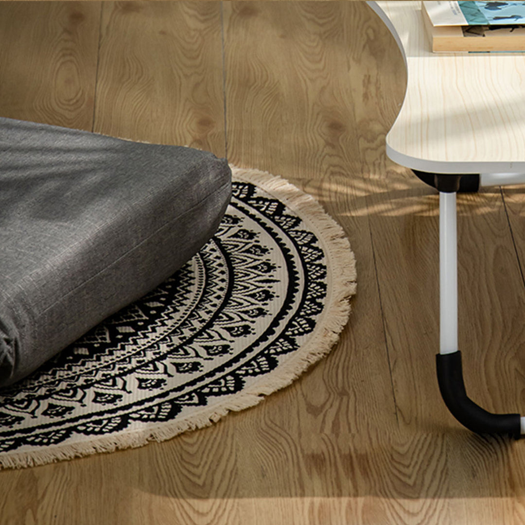 SOGA Black Carpet Soft Linen Bohemian Non Slip Floor Retro Minimalist Round Rug Home Decor with Tassels-Rugs-PEROZ Accessories