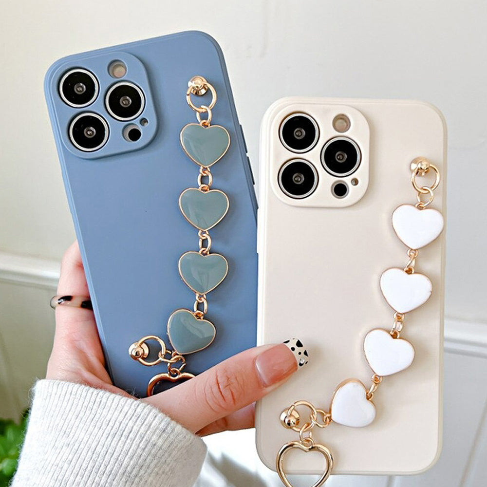 Anymob iPhone Phone Case Pastel Pink Heart Chain Hand Strap Apple Back Mobile Cover For IOS 13 Pro Max 12 MiNi 11 Pro XR XS X 7 8 Plus 6 6S SE-Mobile Phone Cases-PEROZ Accessories