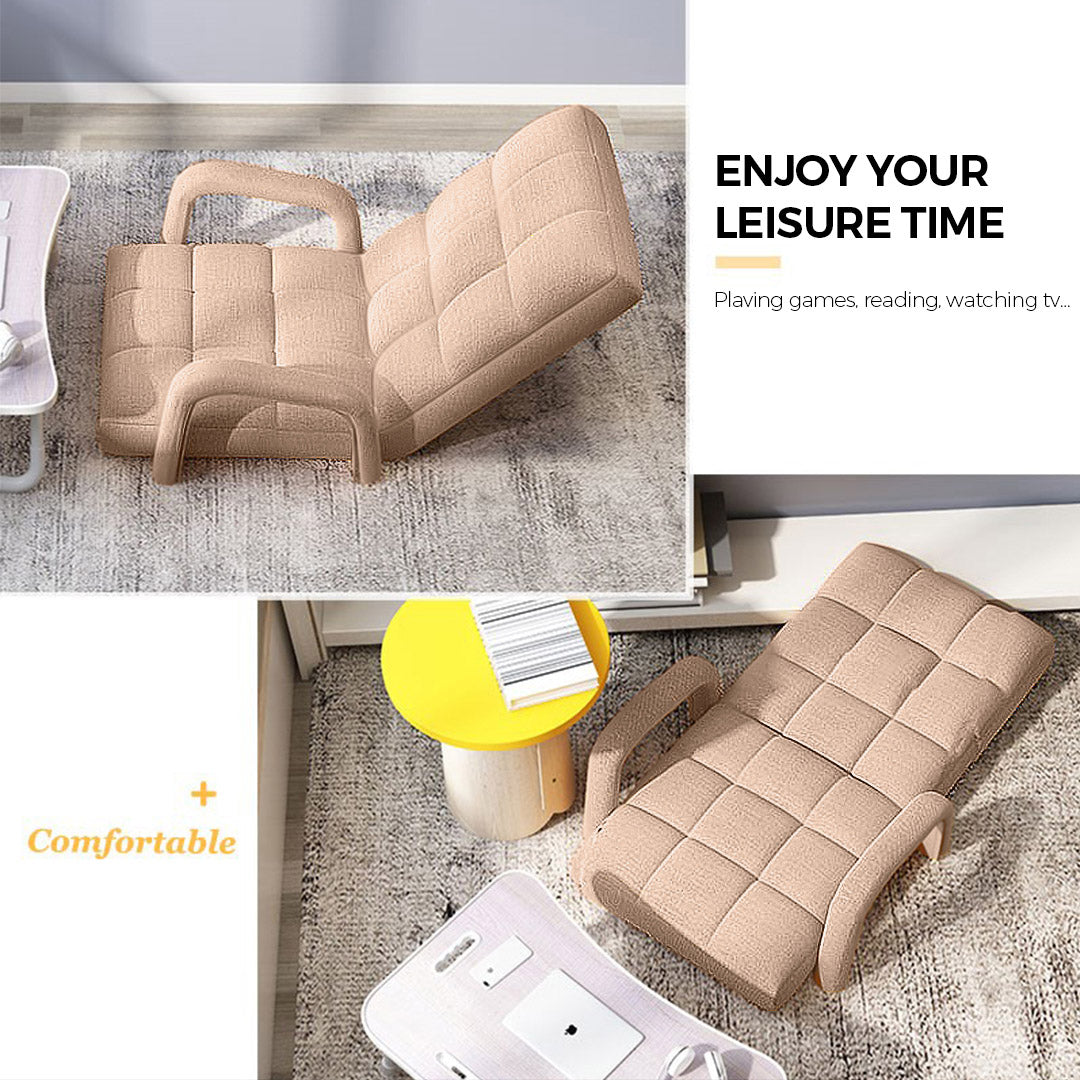 SOGA Foldable Lounge Cushion Adjustable Floor Lazy Recliner Chair with Armrest Khaki-Recliner Chair-PEROZ Accessories