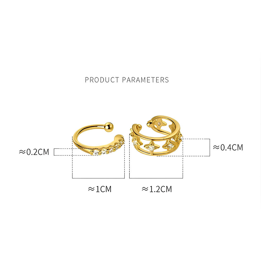 Anyco Fashion Earrings Luxury Gold Pave Zircon Hollow Star Ear Clip for Women RealSterling Silver Non-pierced Ear Bone Clip Earring Jewelry-Earrings-PEROZ Accessories