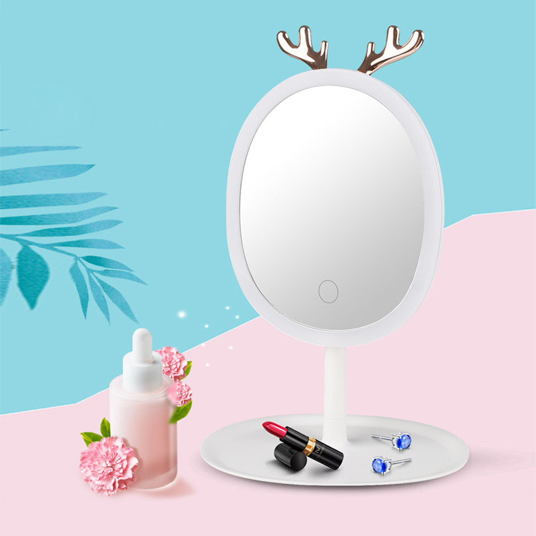 SOGA 2X White Antler LED Light Makeup Mirror Tabletop Vanity Home Decor-Makeup Mirrors-PEROZ Accessories