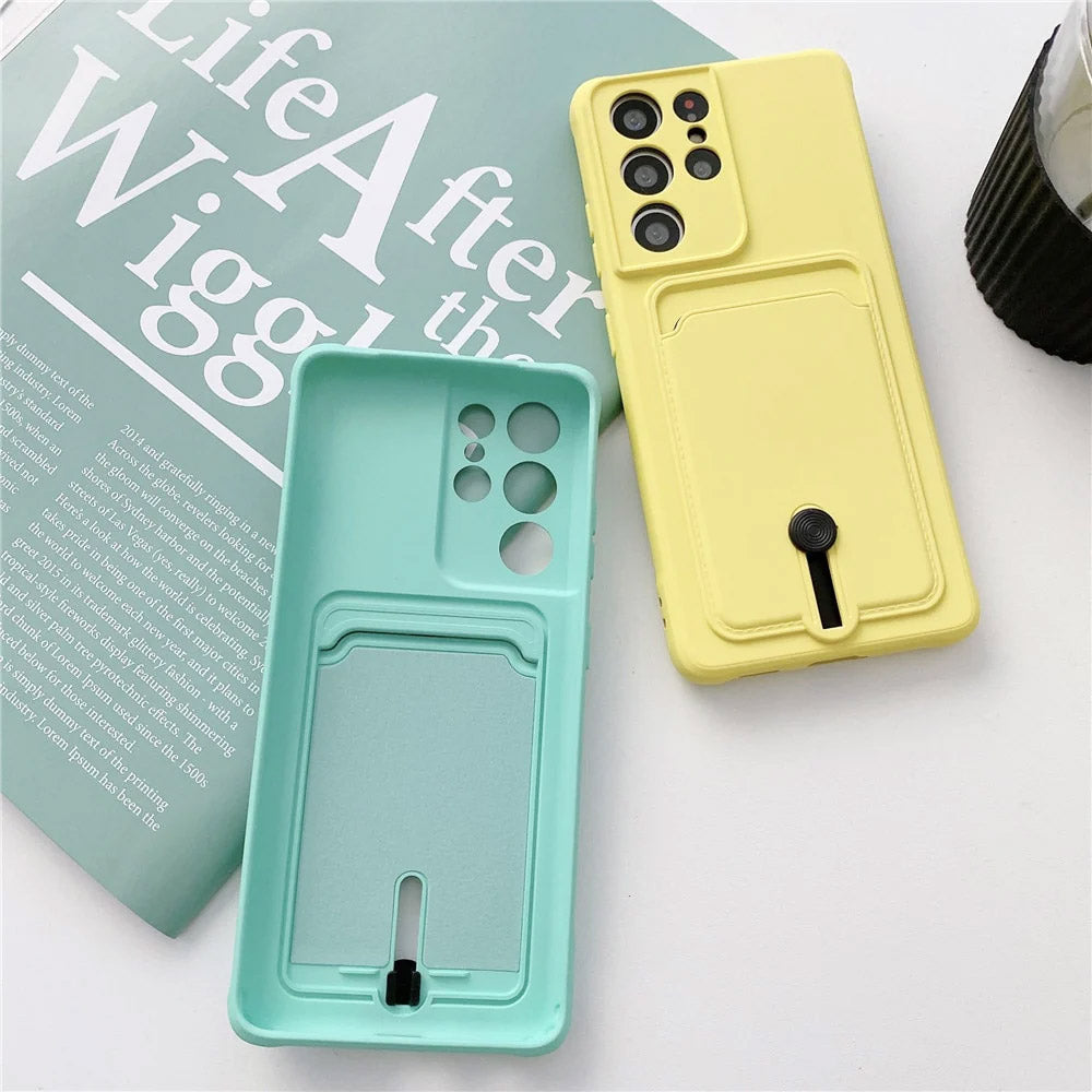 Anymob Samsung Light Green Phone Case Soft Silicone Card Slots Cover-Mobile Phone Cases-PEROZ Accessories