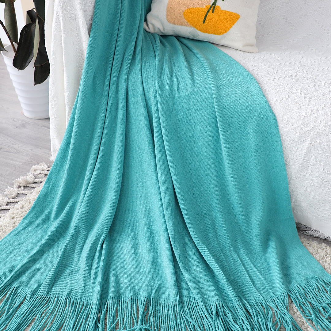 SOGA Teal Acrylic Knitted Throw Blanket Solid Fringed Warm Cozy Woven Cover Couch Bed Sofa Home Decor-Throw Blankets-PEROZ Accessories