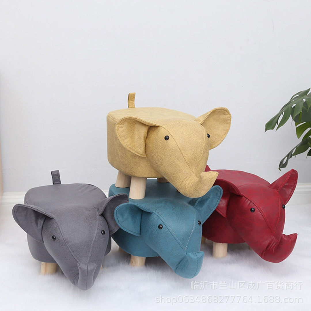 SOGA Red Children Bench Elephant Character Round Ottoman Stool Soft Small Comfy Seat Home Decor-Benches-PEROZ Accessories