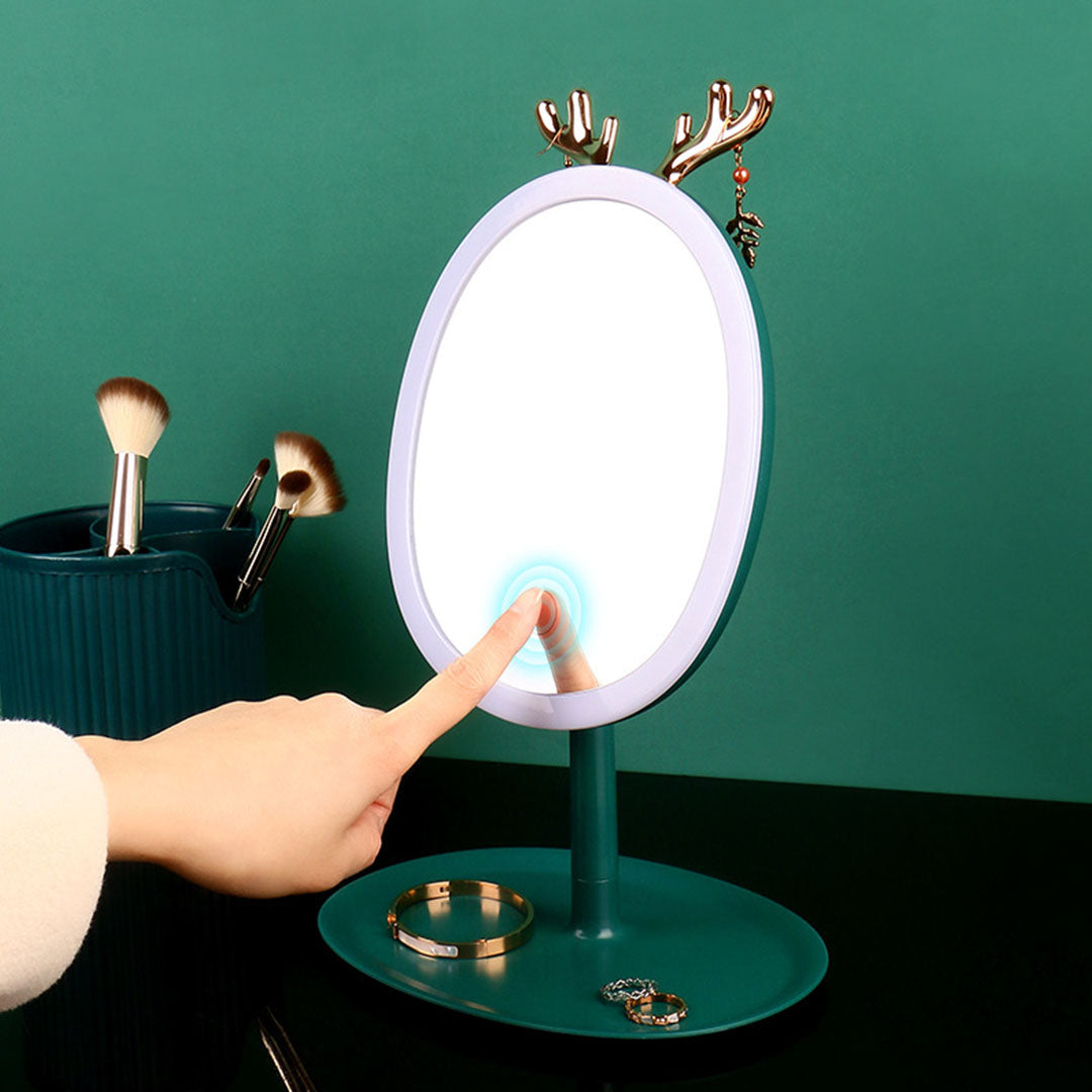 SOGA 2X Green Antler LED Light Makeup Mirror Tabletop Vanity Home Decor-Makeup Mirrors-PEROZ Accessories