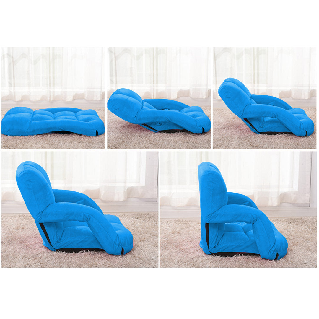 SOGA Foldable Lounge Cushion Adjustable Floor Lazy Recliner Chair with Armrest Blue-Recliner Chair-PEROZ Accessories